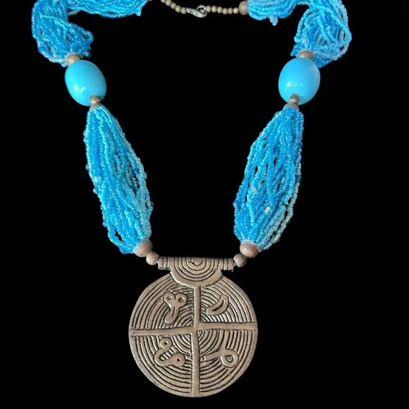 Tribal Multi Strand Seed Bead Statement Necklace - Picture 3 of 6